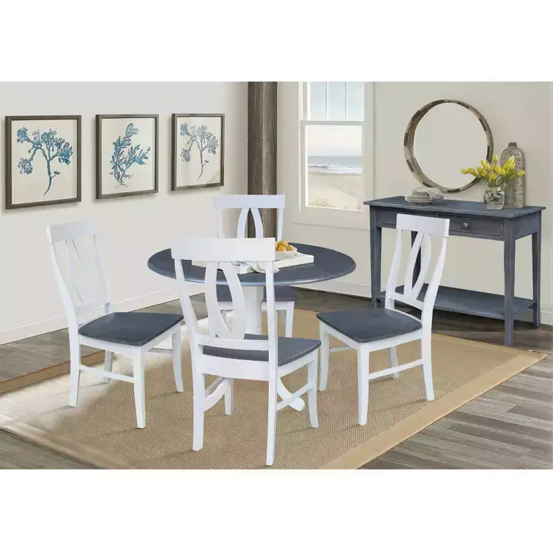 42" Hailey Dual Drop Leaf Dining Table with 4 Splat Back Chairs White/Heather Gray - International Concepts