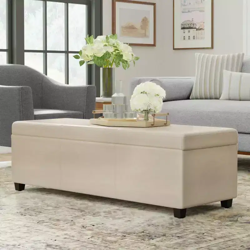 Extra Large Storage Ottoman Bench | Satin Cream | 54