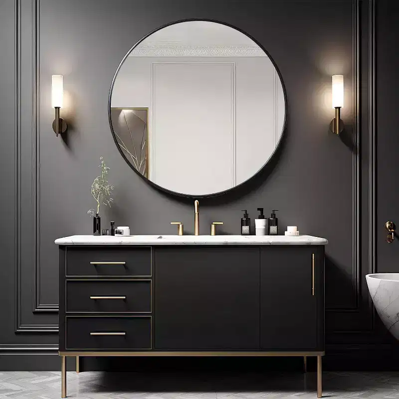 39 Inch Wall Mount Bathroom Mirror, Modern Round Wall Mount Vanity Mirror with Metal Frame for Bathroom, Bedroom