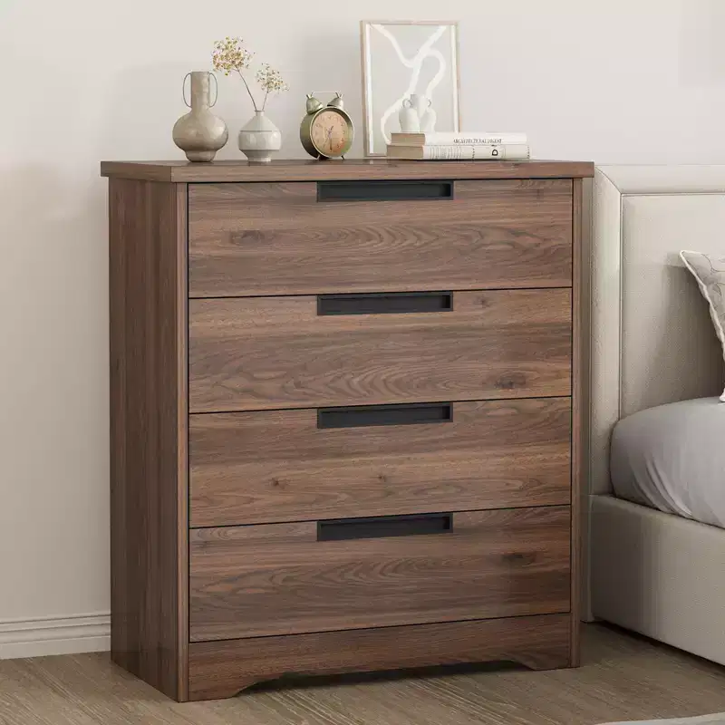 4 Drawer Dresser for Bedroom, Drawers with Built-in Handles Design, Wooden Dresser Organizer for Living Room, Nursery, Hallway and Entryway