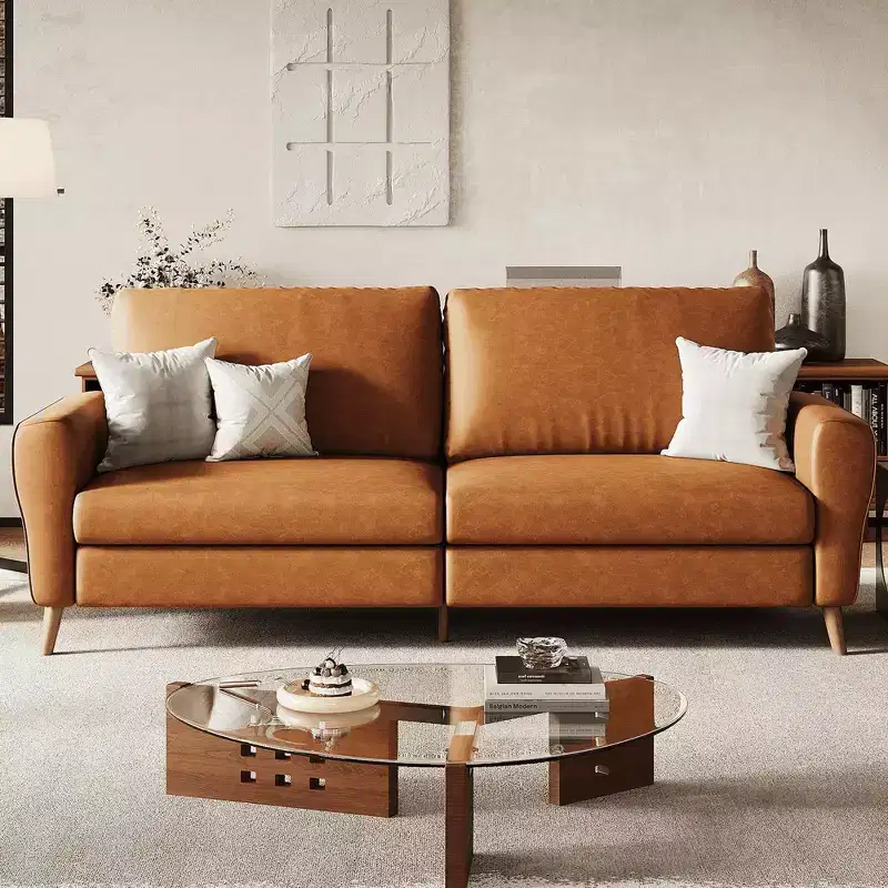 84 Modern Sofa Couch, 3 Seater Upholstered Sofa with Streamlined Armrest, Deep Seat Sleeper Sofa Couch for Living Room Bedroom Apartment, Brown