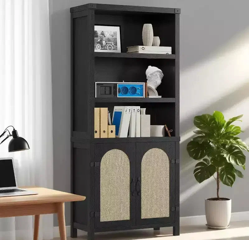 Bookshelf and Bookcase with Doors, 71 in Tall Bookshelf with Storage Cabinets for Home Office