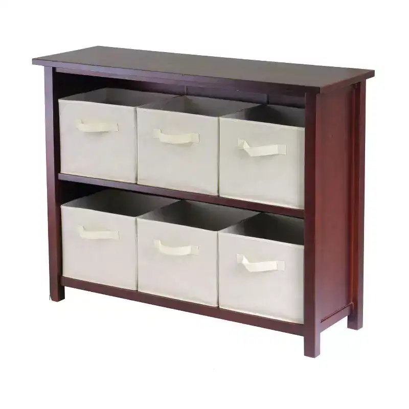 30 Storage Shelf with 6 Baskets, Walnut/Beige