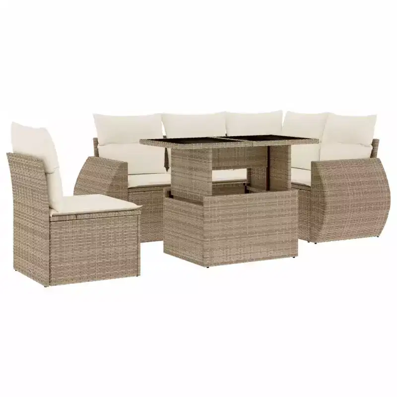 vidaXL 6 Piece Patio Sofa Set with Cushions Poly Rattan