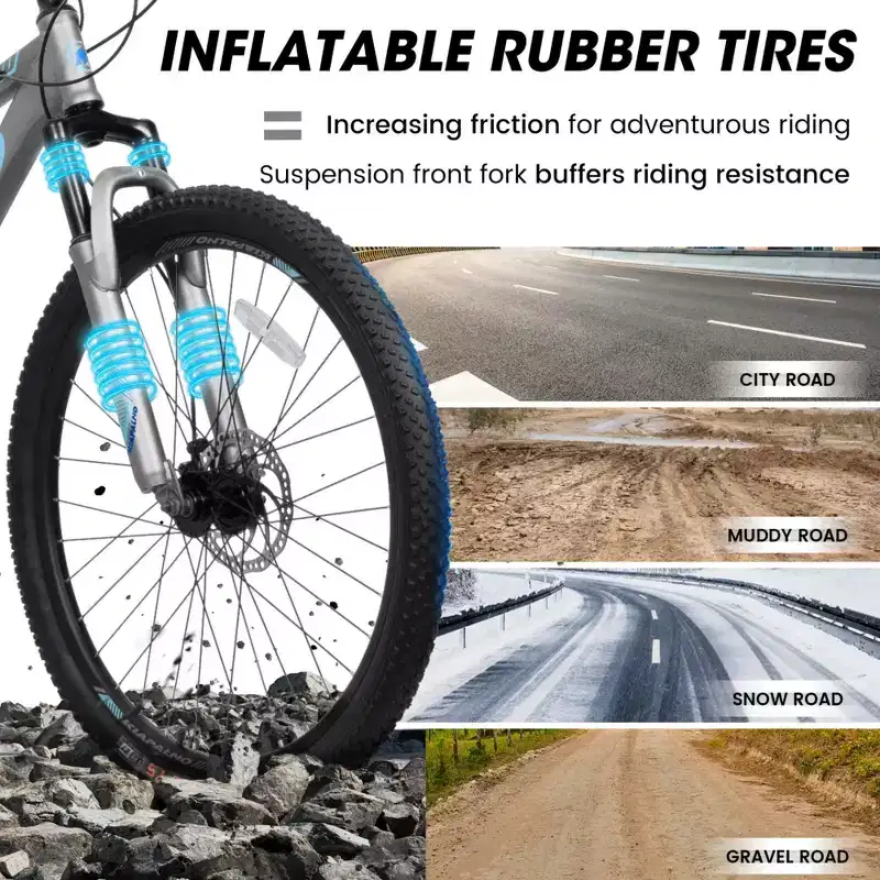 NAYSAYE 26 Inch Mountain Bike For Adults And Teenagers Steel Frame Disc Brakes 21 Speed Gears For Fitness Riding, Blue and Gray, 67*26.5*38