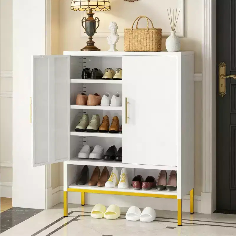 40 Tall Modern Shoe Cabinet with 2 Doors, Metal 6-Tier Hidden Shoe Organizer with Adjustable Shelves