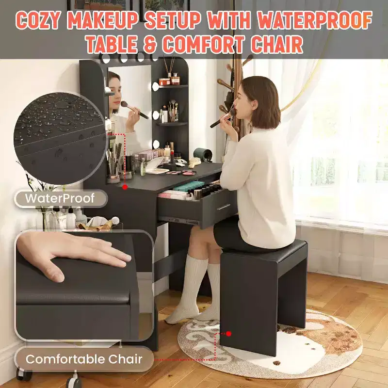 BestMassage Glamour Lighted Vanity Table Set with 2 Drawers & Stool