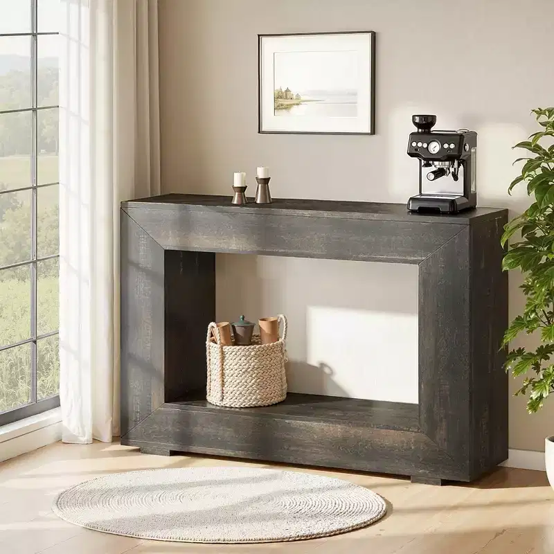 Farmhouse Rustic Wood Grain Console Table with Vintage Charm