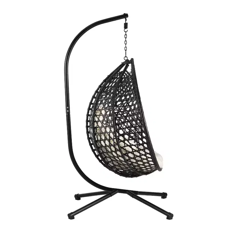 GDFStudio Anderson Hanging Egg Rattan Chair with Stand and Soft Removable Cushion