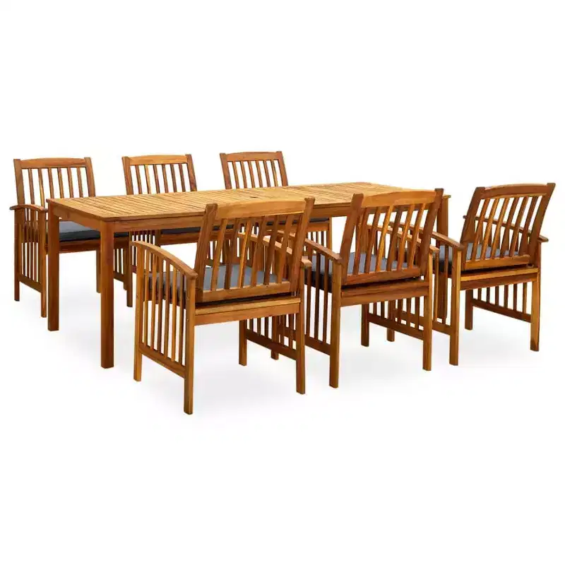 vidaXL Solid Wood Acacia Dining Set & Cushions/Dark 7/9 Piece