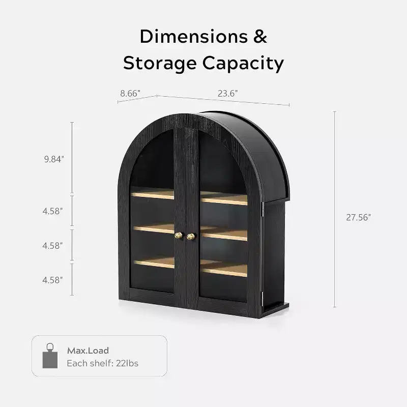 Arched Wall Cabinet, Small Wall-Mounted Bathroom Medicine Cabinet with Glass Doors & Adjustable Shelves, Space-Saving for Kitchens, Apartments