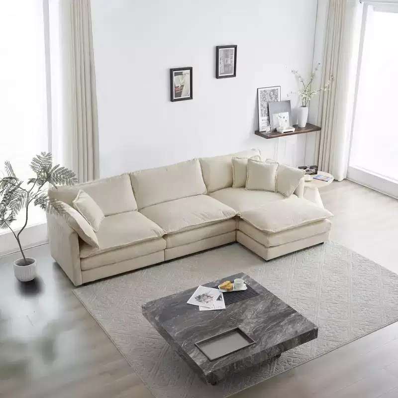 Free Combination Comfy Upholstery Modular Oversized L Shaped Sectional Sofa With Reversible Ottoman Beige Chenille