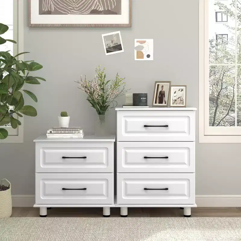 3 Drawer Dresser, Modern Nightstand Small Dressers with Drawers Closet Wood Dressers with Steel Handles, White