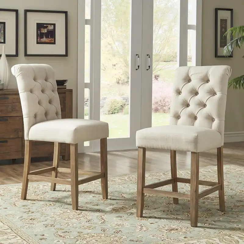 Premium Tufted Roll-Back Kitchen Island / Bar Stools (Set of 2)