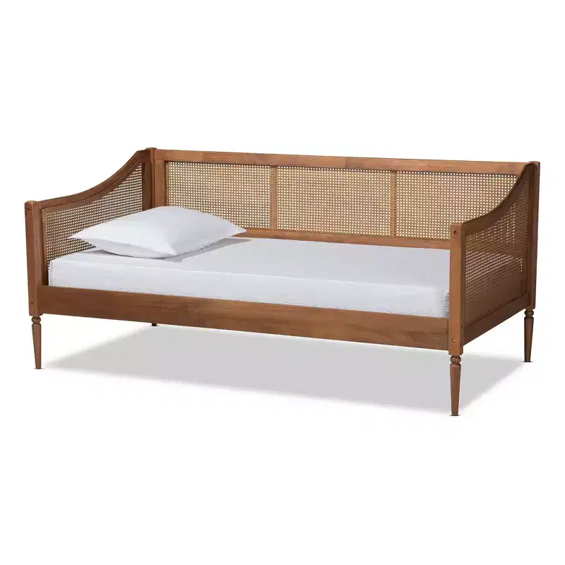 Twin Ogden Wood & Synthetic Rattan Daybed with Turned Legs - Mid-Century, No Box Spring Required