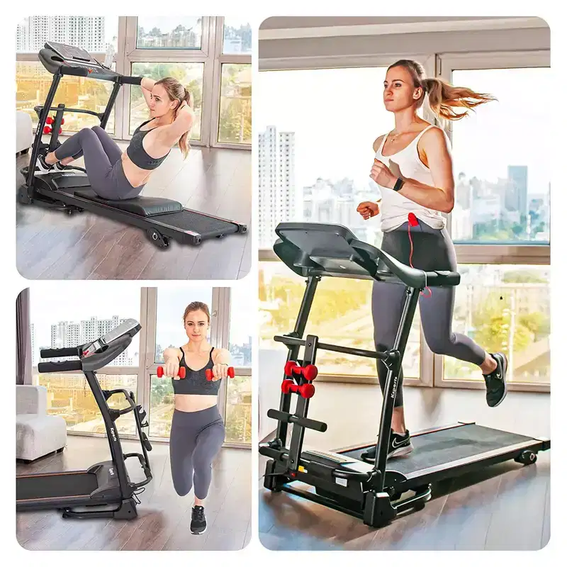 Ksports Multi-Functional Electric Treadmill Home Gym Cardio Strength Training Workout Set w/ Ab Mat, Sit-Up Strap, & Adjustable Incline