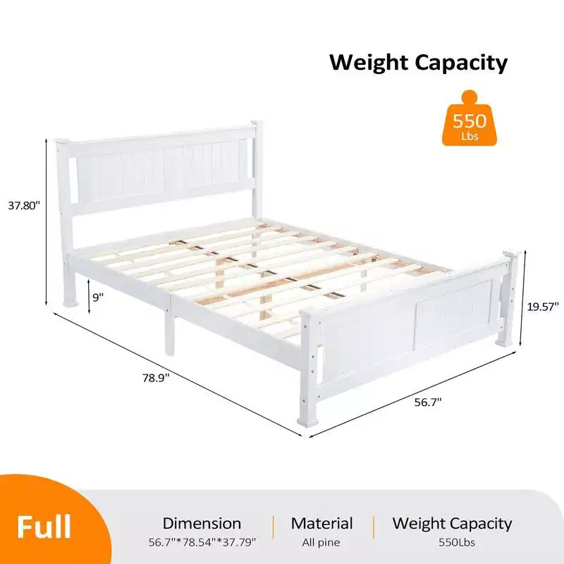 Karl Home Wood Bed Frame Full Size Platform Bed with Headboard White