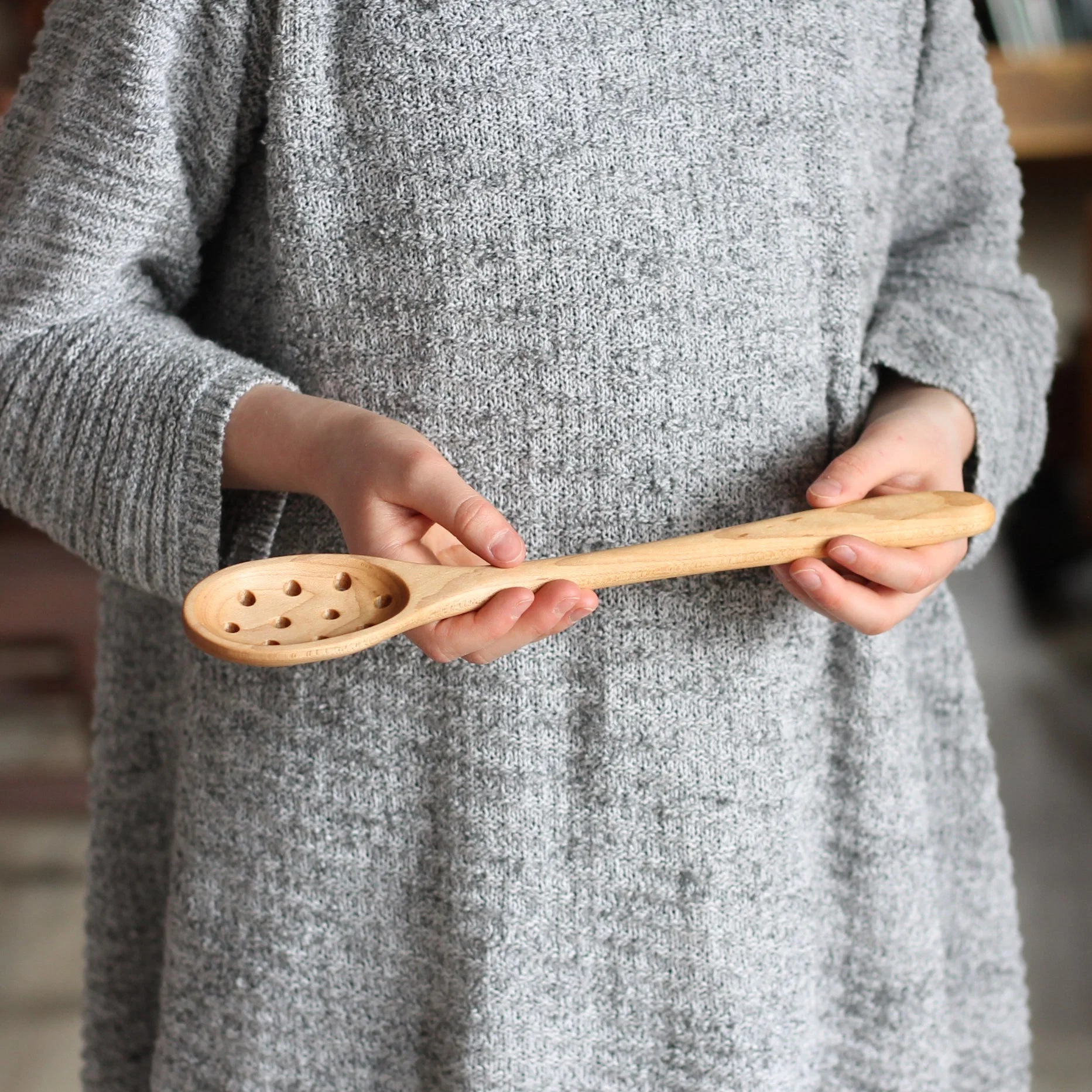 Handmade Wooden Oval Spoon with Holes