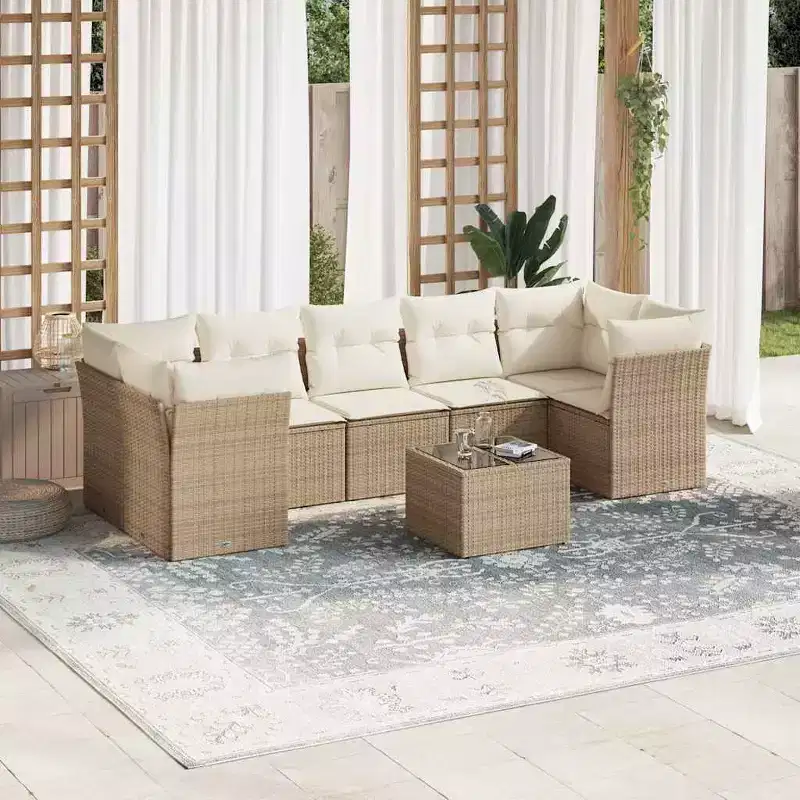 vidaXL Garden Sofa Set Beige Poly Rattan Large Modular Garden Sofa Set