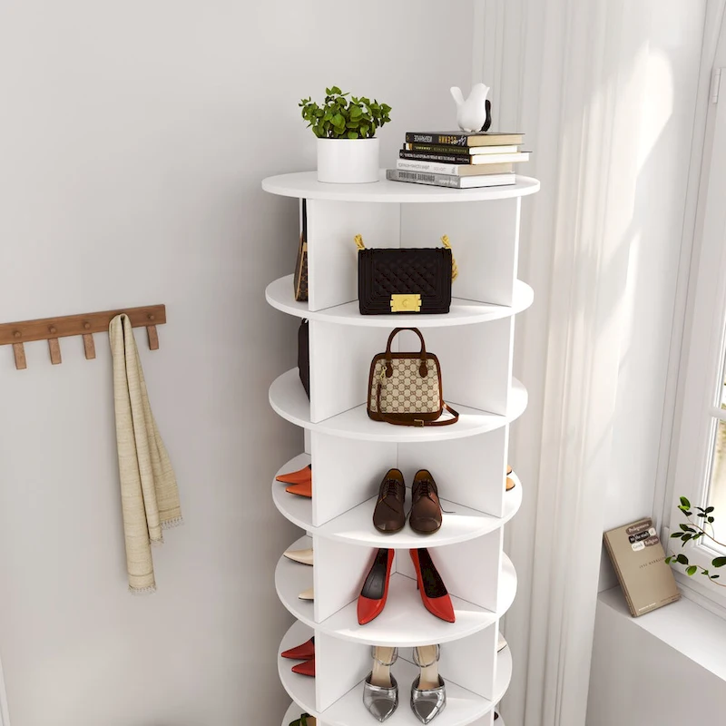 360 Rotating Shoe Cabinet with 7 Layers Can Accommodate up to 28 Paris Shoes