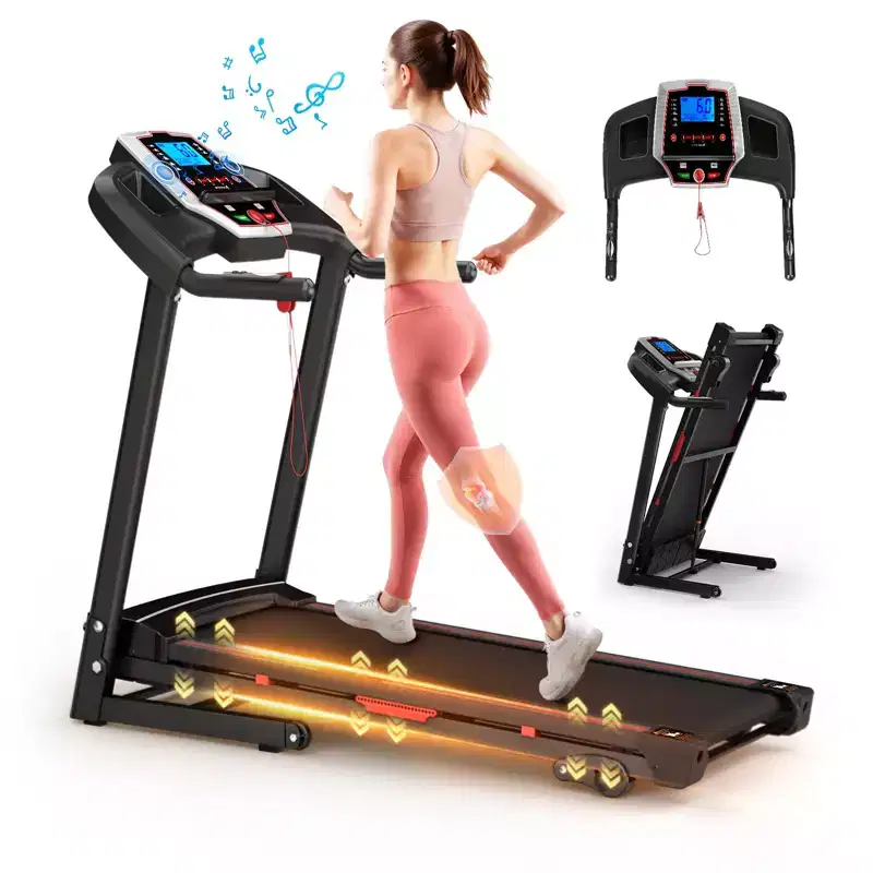 NAYSAYE Foldable Incline Treadmill, Portable Running Walking Jogging Machine with 12 Training Programs for Home Indoor Workout, Black, 50*26.4*46.5