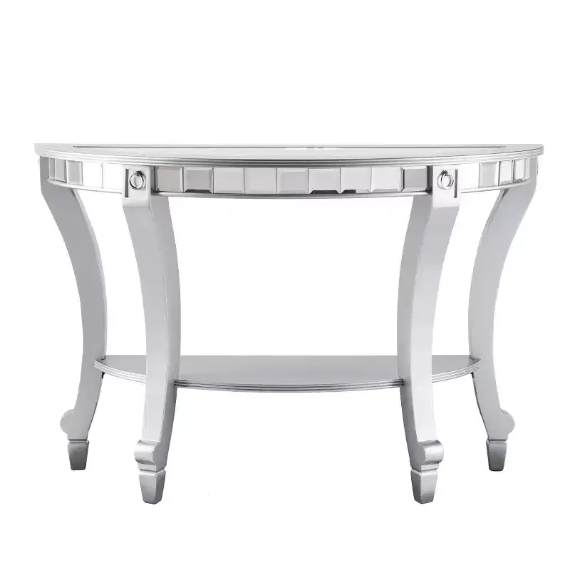 Lindsay Mirrored Demilune Console Table - Silver - SEI