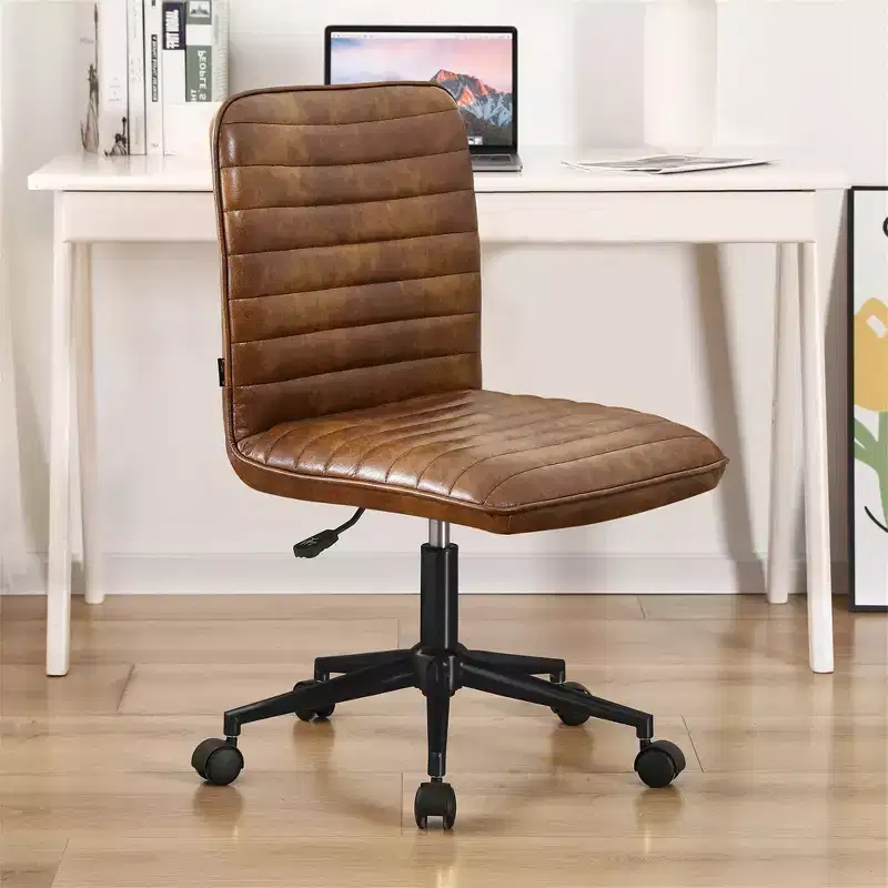 Office Desk Armless Chair Faux Leather Upholstered Mid-Back 360 Swivel Adjustable Task Chair