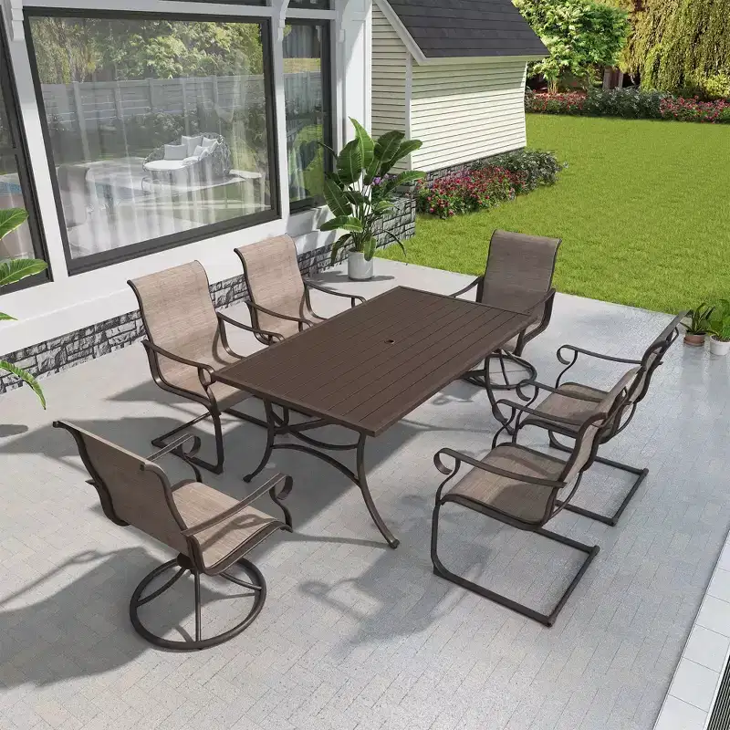 Mondawe 7-Piece Outdoor Steel Dining Set,With 1 Square Table & 6 Dining Chairs