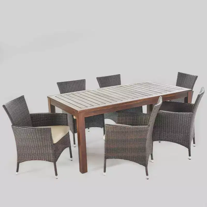 Lincoln 7pc Acacia Wood & Wicker Patio Dining Set - Dark Brown - Christopher Knight Home: Weather-Resistant, 6-Seater