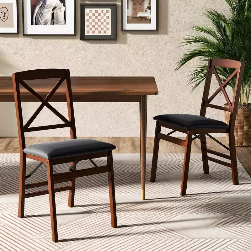 2-Pack Folding Dining Chairs with PVC Padded Seat and High Backrest