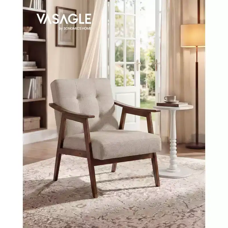 Accent Chair, PU Leather Armchair, Button Tufted Living Room Chair, Thick Cushion, Mid Century Modern Lounge Seating