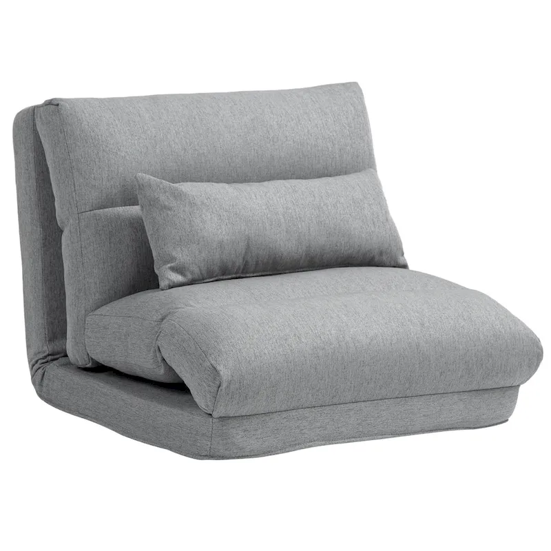 Gray Folding Floor Lounge Chair with Pillow