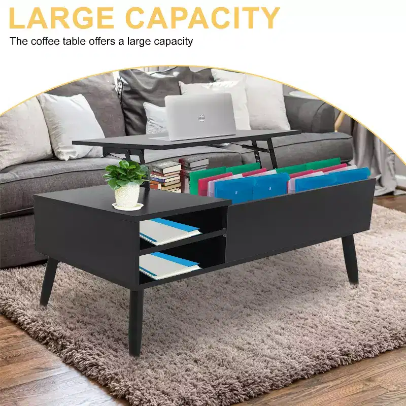 FDW Modern Minimalist Lift-Top Coffee Table with Hidden Storage and Open Shelves Perfect Center Table