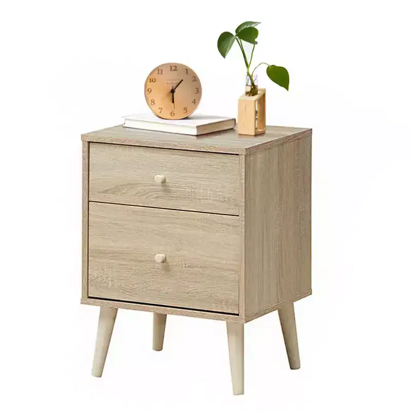 Nightstand 2-Drawer Beside End Side Table w/Rubber Legs