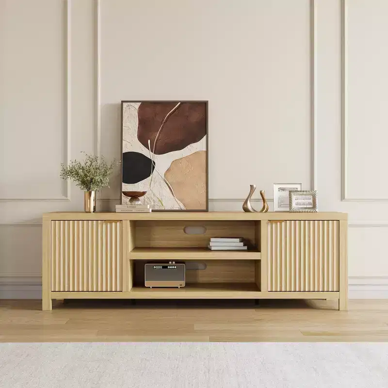 Garvee Fluted TV Stand for 80 Inch, Modern Entertainment Center with Storage, Wooden Media Cabinet with Fluted Door for Living Room