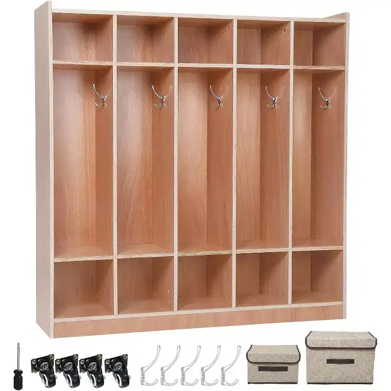 5-Section Coat Locker with Cubbies and Rolling Casters