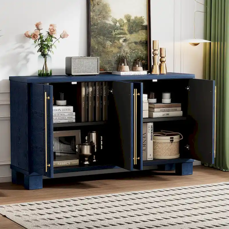 Sideboard Buffet Cabinet with Adjustable Shelves & Gold Handles