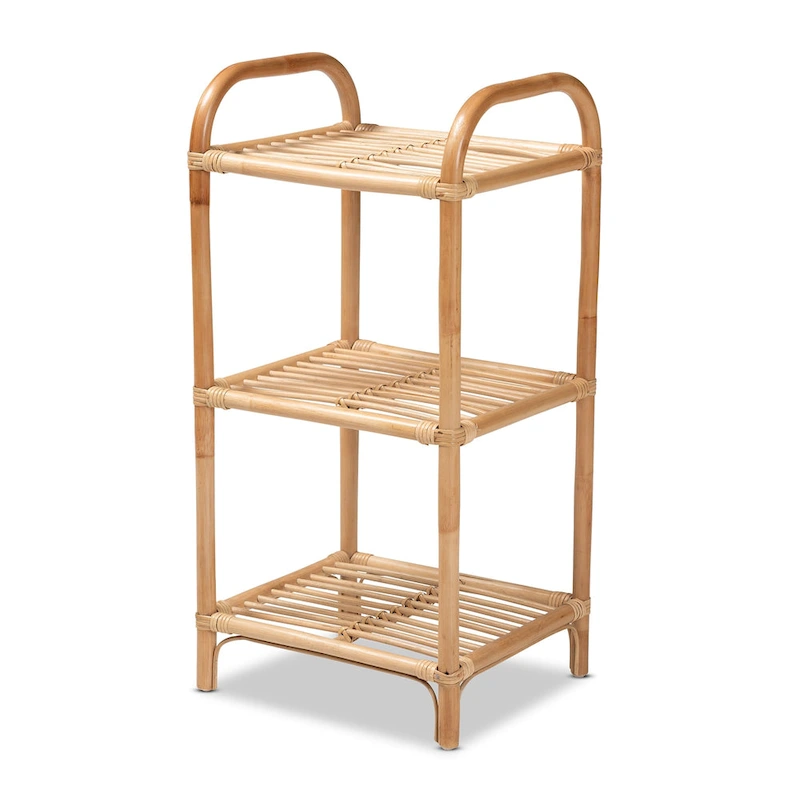 Barras Bohemian Natural Brown Finished Rattan 3-Tier Display Shelf