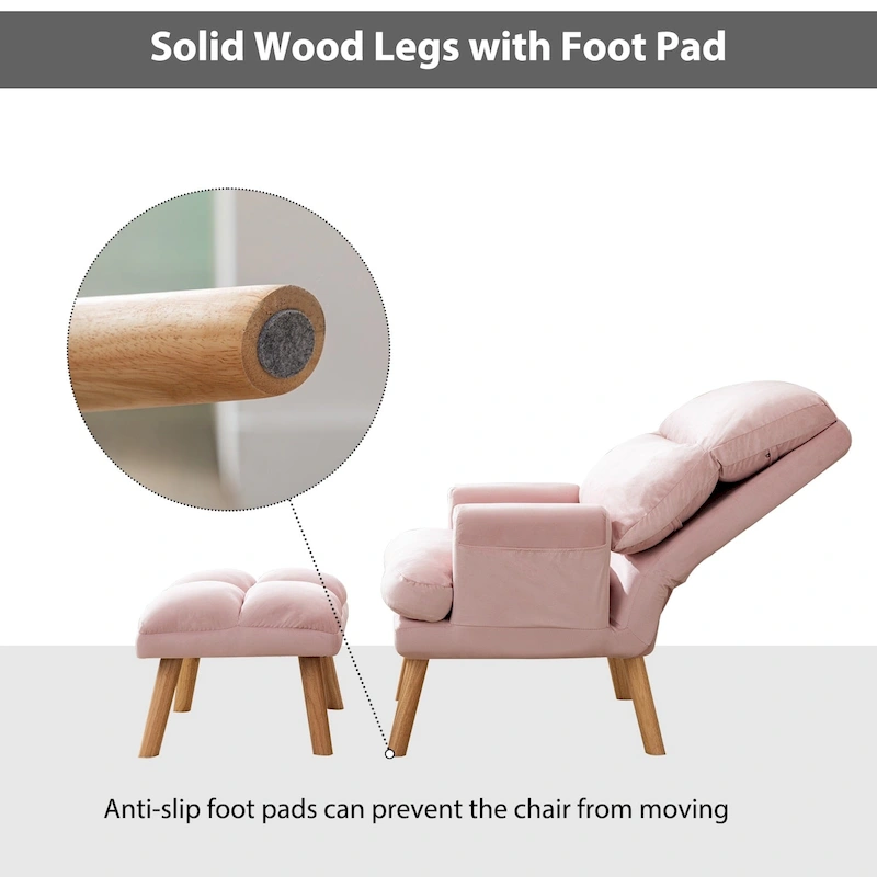 Soft Fabric Casual Living Room Armchair With Adjustable Backrest And Legs Stool