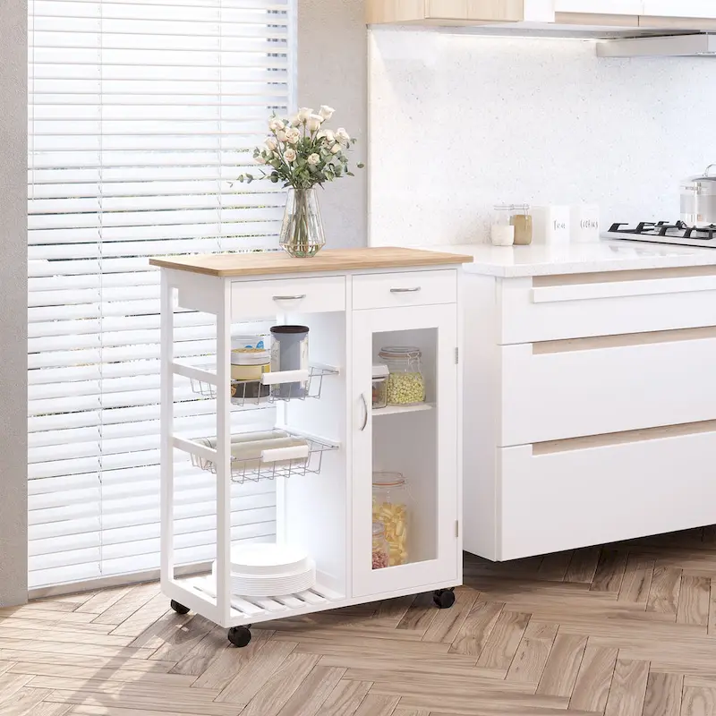 HOMCOM 28 White Rolling Kitchen Trolley Serving Cart