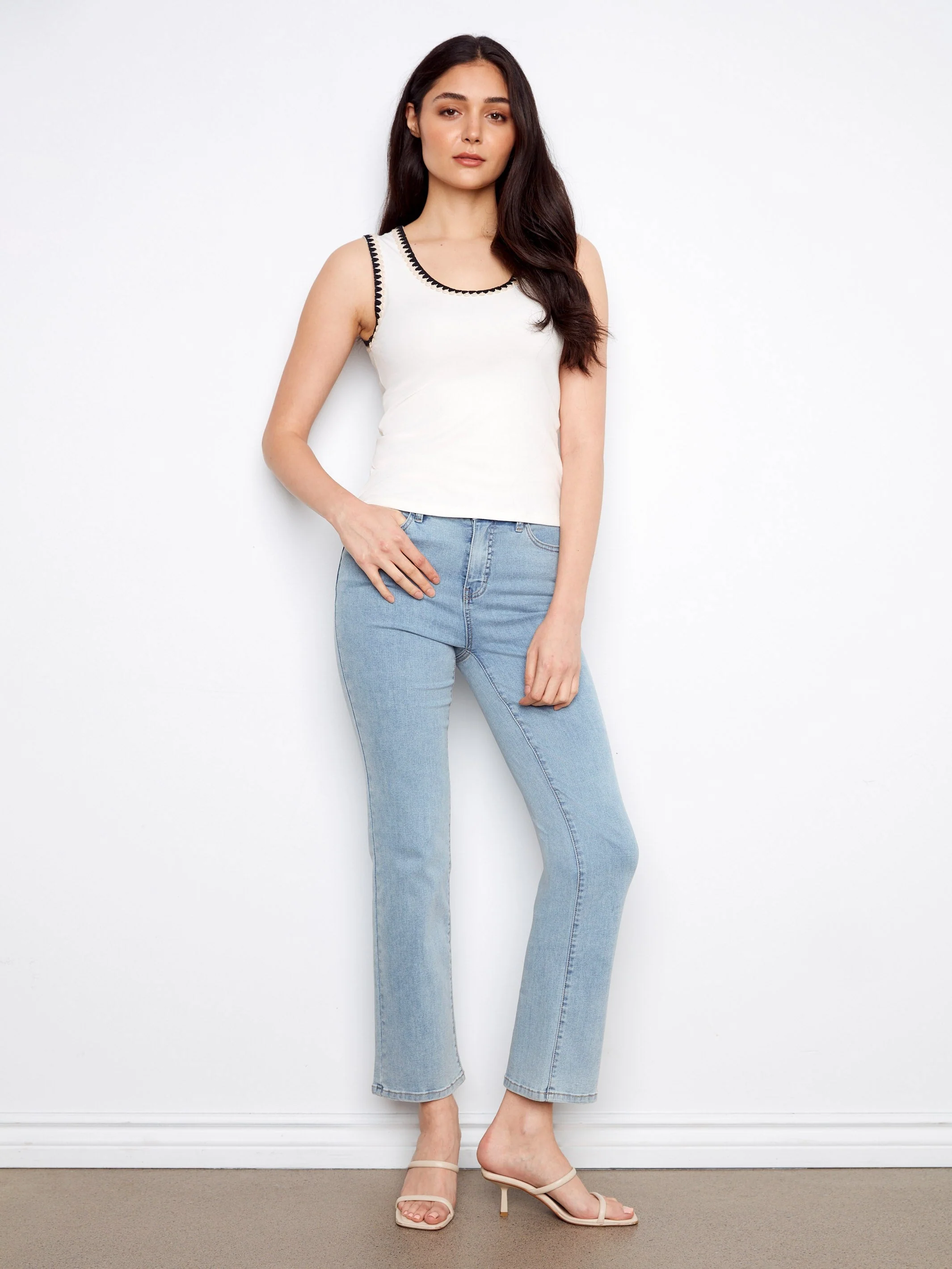 Knit Tank Top With Crochet Detail - Ecru