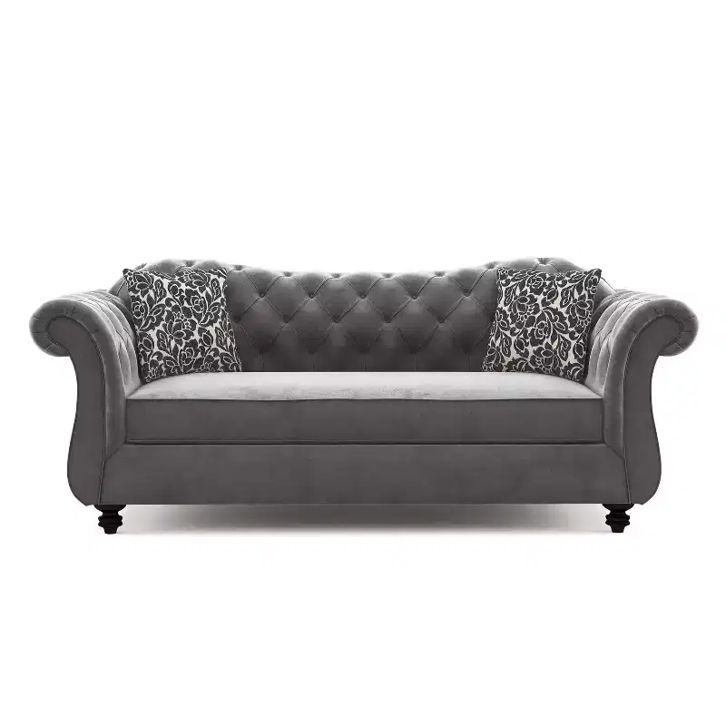 Button Tufted Velvet Sofa, 3-Seater with Wood Frame and Black Legs