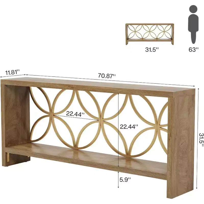 Lantine 70.9-Inch Narrow Console Table, Farmhouse Long Sofa Table Behind Couch with Storage for Entryway, Living Room, Foyer, Unique Design, Natural