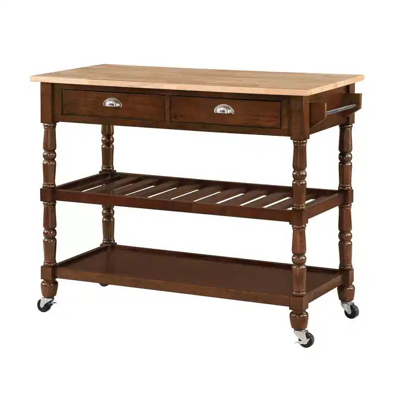 French Country 3 Tier Butcher Block Kitchen Cart with Drawers -