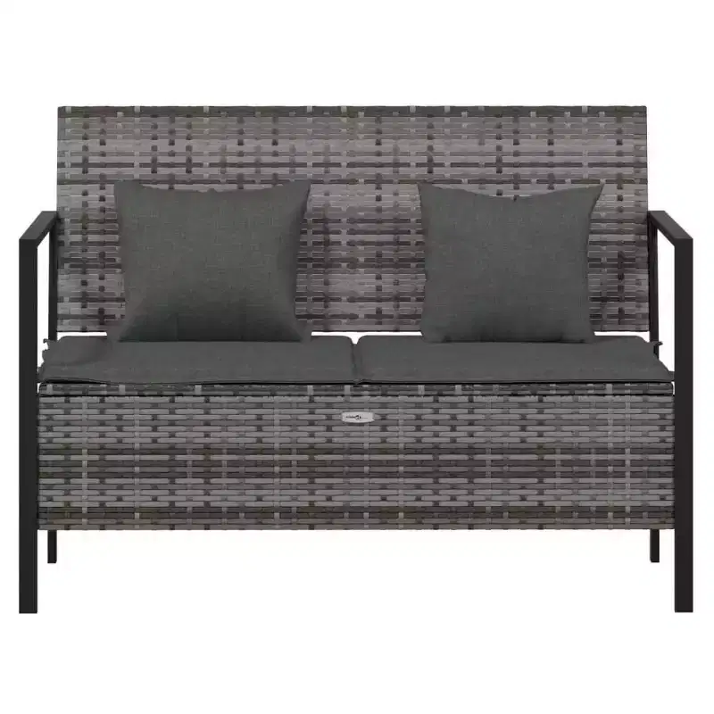 vidaXL Garden Bench Black PE rattan 2-Seater Garden Bench Rectangular