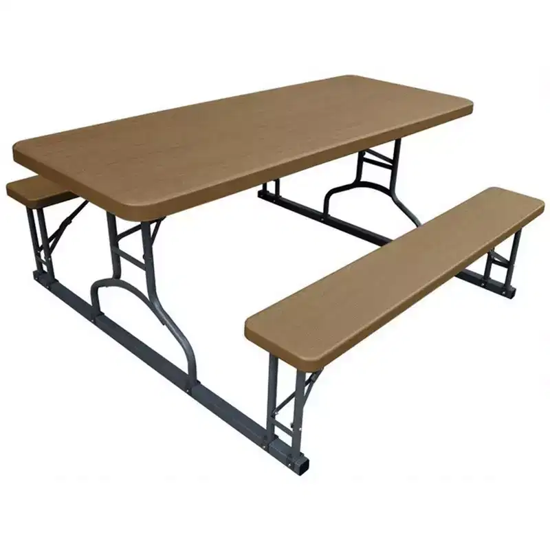 Plastic Development Group 6 Foot Indoor Outdoor Picnic Table with Steel Frame for Parties, Holidays, Weddings, and Crafts, Brown