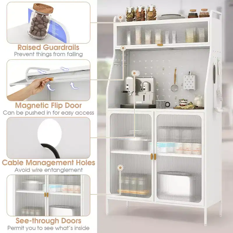 Costway 5-tier Metal Kitchen Bakers Rack with Pegboard 8 Hooks 5-position Adjustable Shelf White