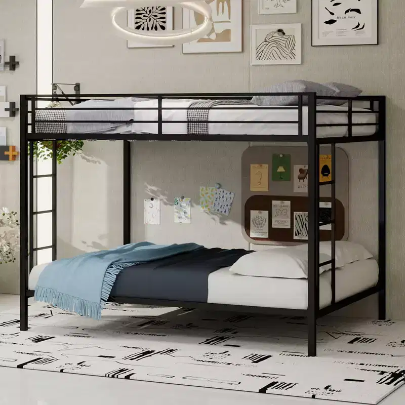 Okak Queen/Full Robust Metal Bunk Bed with Ladders & Full-Length Guardrai,Contemporary Bed Frame for Bedroom,Apartments