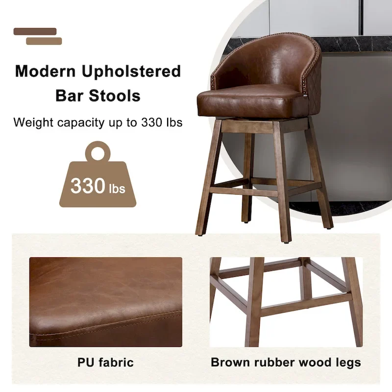Swivel Wood Counter Height Bar Stools with Footrest (Set of 2)