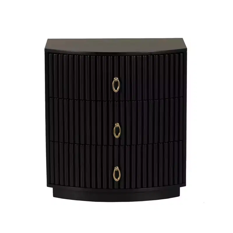 3-Drawer Nightstand Black Lacquer Gold Hardware